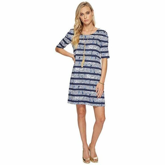 LILLY PULITZER La Jolla Navy Blue White Fish Print Striped Mini Dress Size XXS - Picture 1 of 7